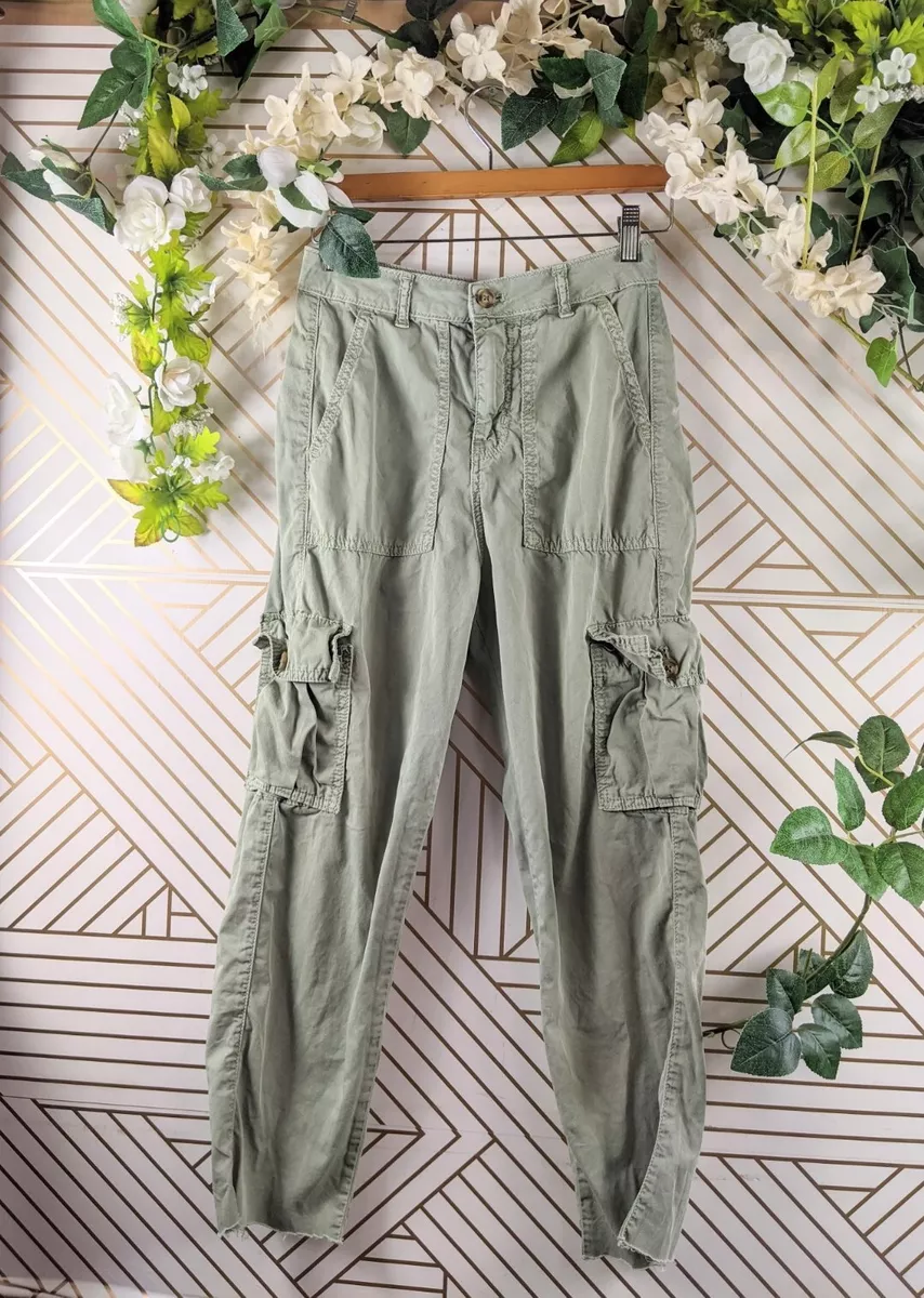 Zara Women's Cotton Blend Green Utility Cargo Trousers Size 0