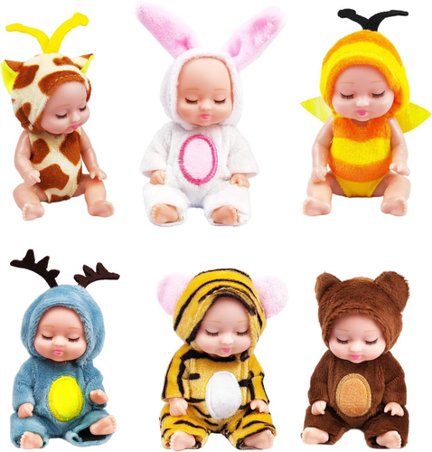 4 Inch Mini Baby Dolls Toys 6 Pcs Gift Set, Cute Baby Dolls Toys with Interchang