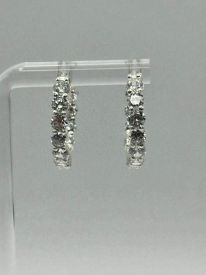 Heavy Silver Plated Round Eternity Huggie Hoop Earrings Simulated Stones NWOT