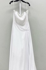 David's Bridal White Spaghetti Strap A-Line Full-Length Beaded Dress 14 E8553