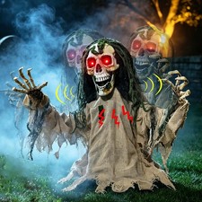 Halloween Animatronic Zombie Groundbreaker Outdoor Decor with Red Eyes