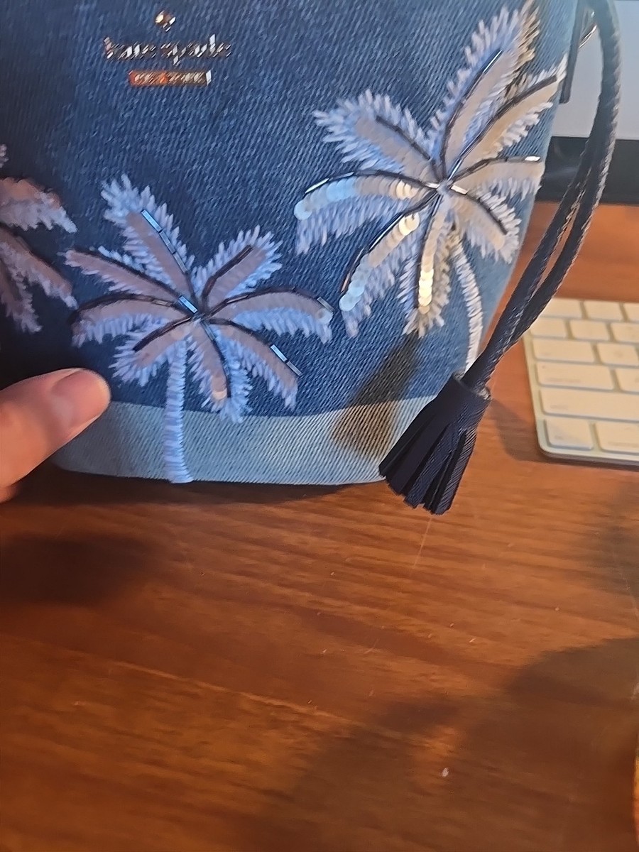 Kate Spade California Dreaming Pippa Blue Denim Palm Tree Bucket