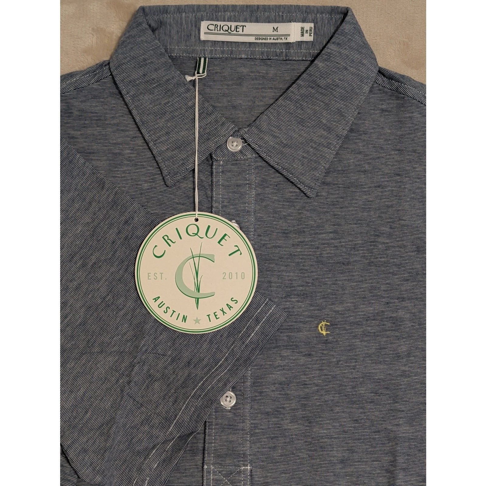 Criquet Men Player Polo Shirt Dark Blue Heathered Medium Organic Cotton Golf NWT