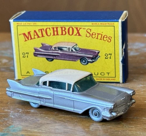 Vintage Lesney Matchbox 27 Cadillac Sedan Toy Car w/ Original Box