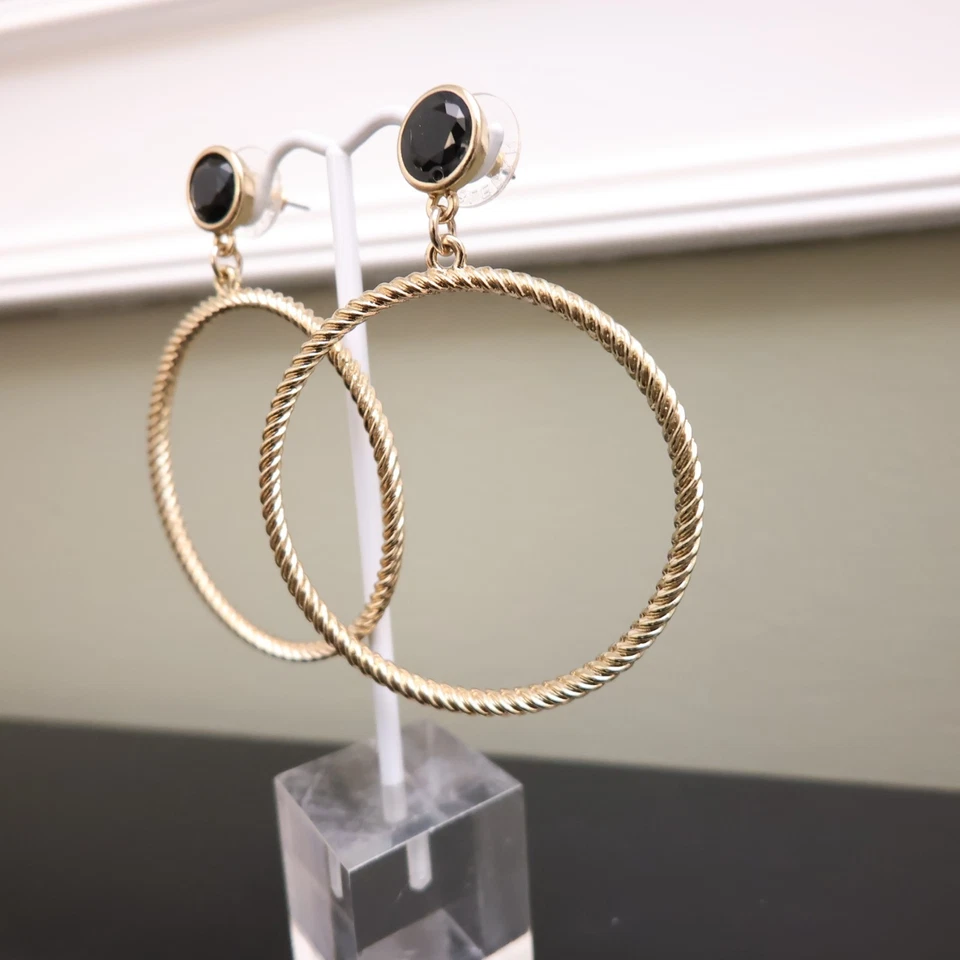 Pendientes Rachel Zoe RZ estilo diseñador frente cuerda patrón aros tono dorado Foto 2 de 4