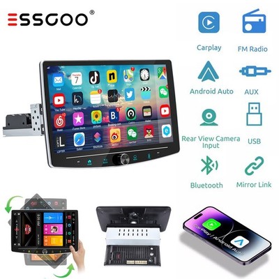 Single 1DIN Rotatable 10.1'' Android 15 Touch Screen Car Stereo Radio GPS WIFI BT