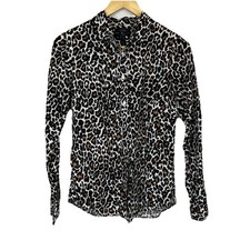 J Crew Womens Button Up Perfect Shirt Long Sleeve Leopard Linen Blend Size 2