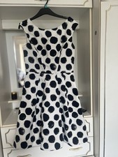 Roman White/Black Polka Dot Scoop Neck Sleeveless Knee Fit & Flare Dress S