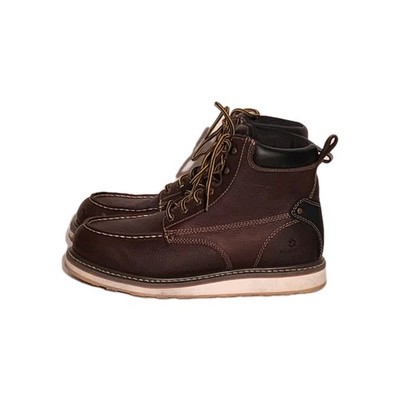 HISEA NINGO Men's 6'' Moc Toe Work Boots Brown Leather Wedge Sole Soft Toe 11M
