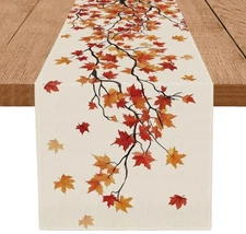 Fall Decorations Maple Leaves Table Runner Autumn Thanksgiving Gift 13x72 Inch