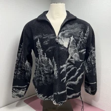 Vintage 90’s Art Unlimited Wolf Black Fleece Zip Sweatshirt Medium USA Made