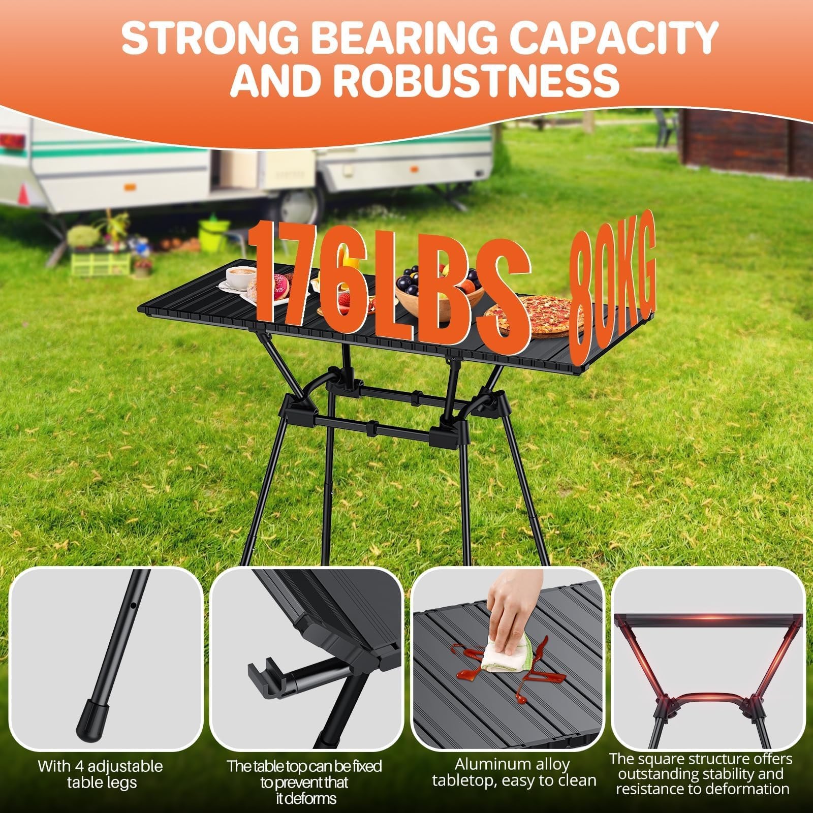 Table de camping enroulable en aluminium résistante aux intempéries