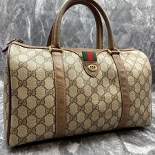 GUCCI 40.02.007 GG Sherry Line Boston Bag Beige Leather Gold Hardware From Japan