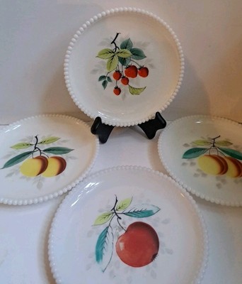 Westmoreland Beaded Edge Fruit Milk Glass Salad Plates Set 4 Vintage