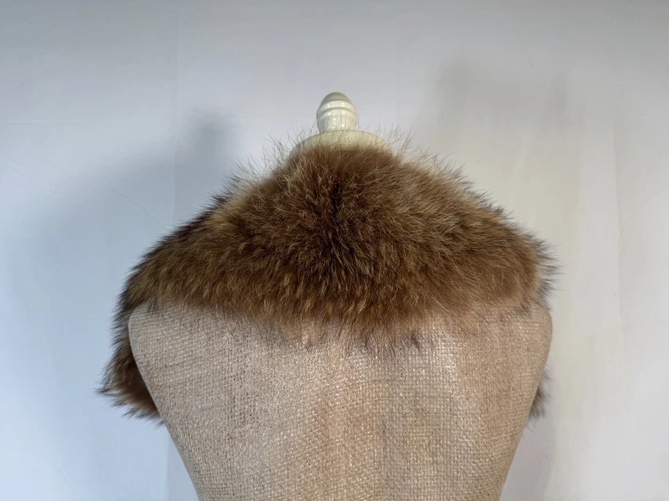 Vintage Dark Brown Plush Soft Genuine Racoon Fur Collar Neck Wrap Lined - Image 4 of 4