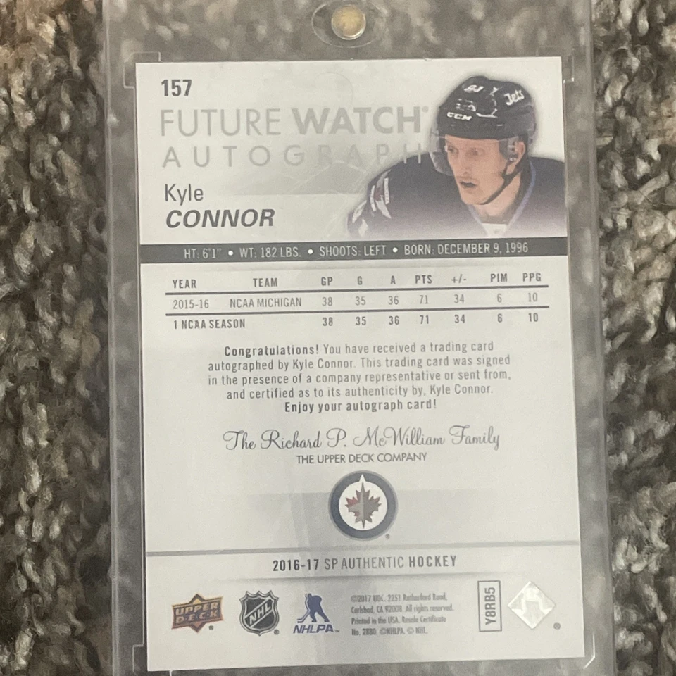 2016-17 SP Authentic Kyle Connor /999 Auto Rookie Future Watch Winnipeg Jets  - Image 2 of 2