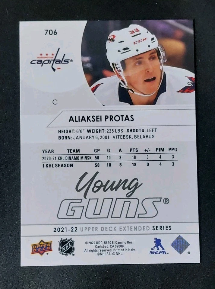 2021-22 Upper Deck Extended Series Aliaksei Protas Young Guns Rookie Card #706 - Image 2 of 2