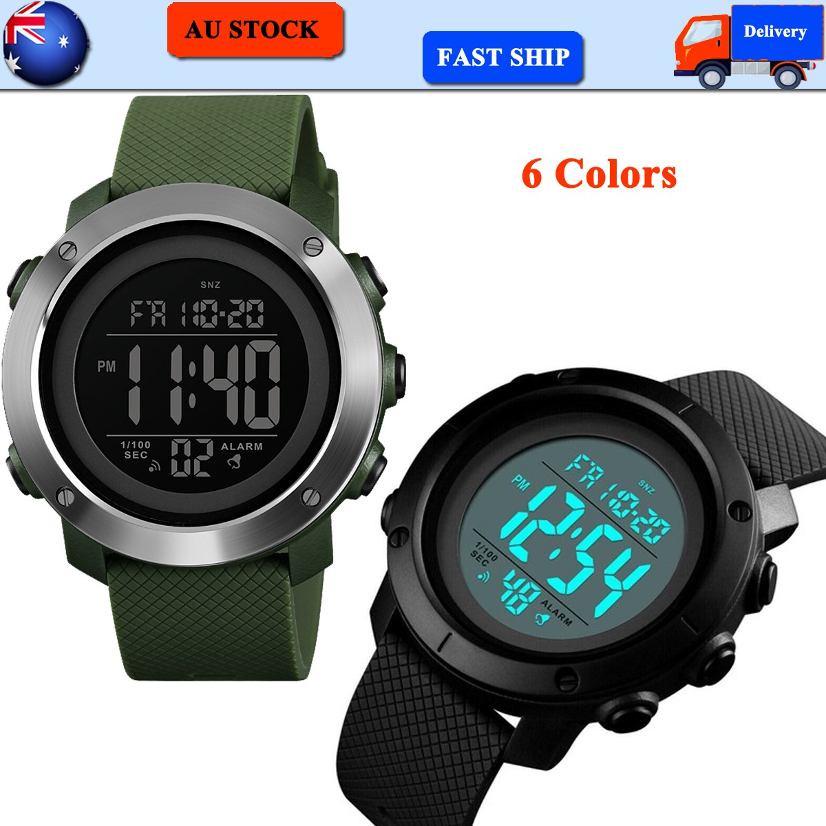 Digital Sports Watch Mens Waterproof Resistant Casual Military Countdown SKMEI