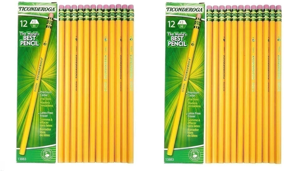 Dixon Ticonderoga Woodcase Pencil, H #3, Yellow Barrel - 24 Count (13883)