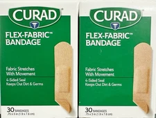 Curad Flex-Fabric 3/4 Inches X 3 Inches Stretches bandages, 30 count (Pack of 2)