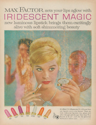 1959 Max Factor Iridescent Magic Lipstick glamorous woman Vintage Print Ad