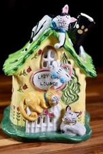 Blue Sky Clayworks “Lazy Cat Lounge” Tea Light Candle House NEW Auth Retailer