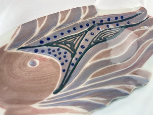 Vintage Abstract Fish Shaped Art Pottery 14” Platter Glazed Signed Daley ‘92 - Picture 8 of 10