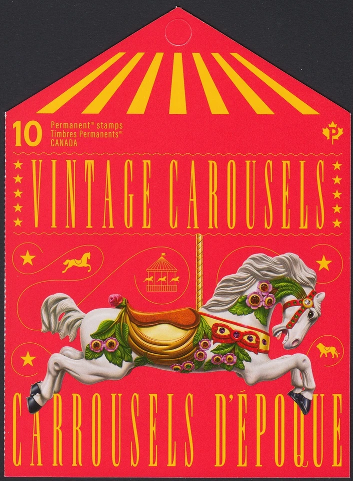 VINTAGE CAROUSELS =  ATTRACTION = One FRONT Booklet Page of 5 Canada 2022 MNH - Изображение 2 из 3
