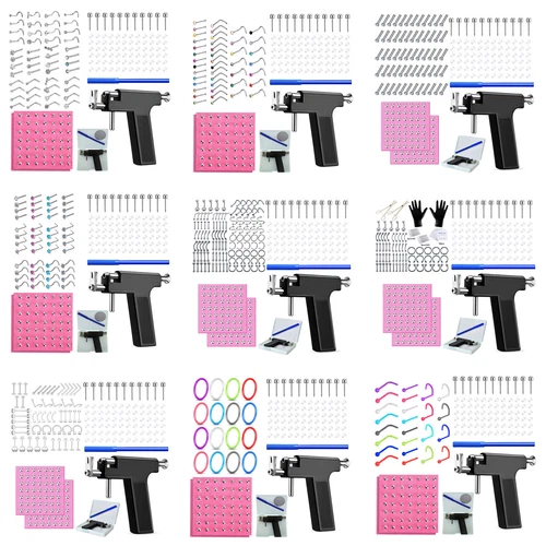 Wholesale Pro Body Ear Piercing Gun Tool Kit Nose Navel Ring Lip Helix Studs Set - product listing photo