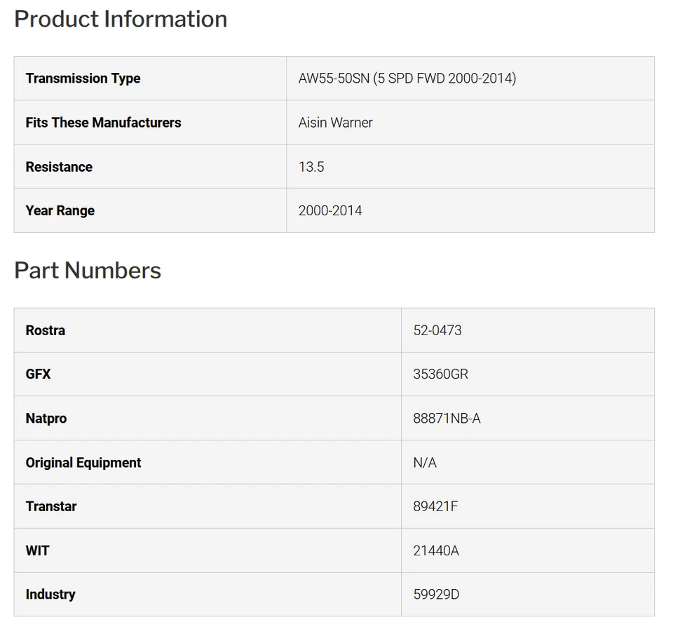Solenóide de mudança AW 55-50SN AW55-51SN SS4 3-4 e 4-5 Shift Rostra 52-0473 - Imagem 3 de 3