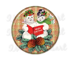 Merry Christmas Holidays Retro Snow Couple - Handpressed Magnet Pin 2.25"