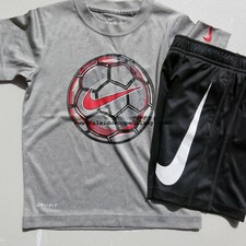 Nike Boys Size 4 Summer Dri-fit Shorts  Top gray Black Soccer NEW
