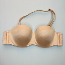 Victoria Secret Lined Strapless Bra 32A Tan Satin Underwire ONE Strap Included