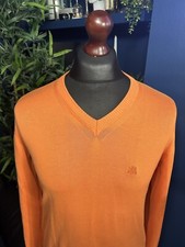 Aquascutum Orange V-Neck Jumper Sweater Pullover Mens Medium Terraces Casuals