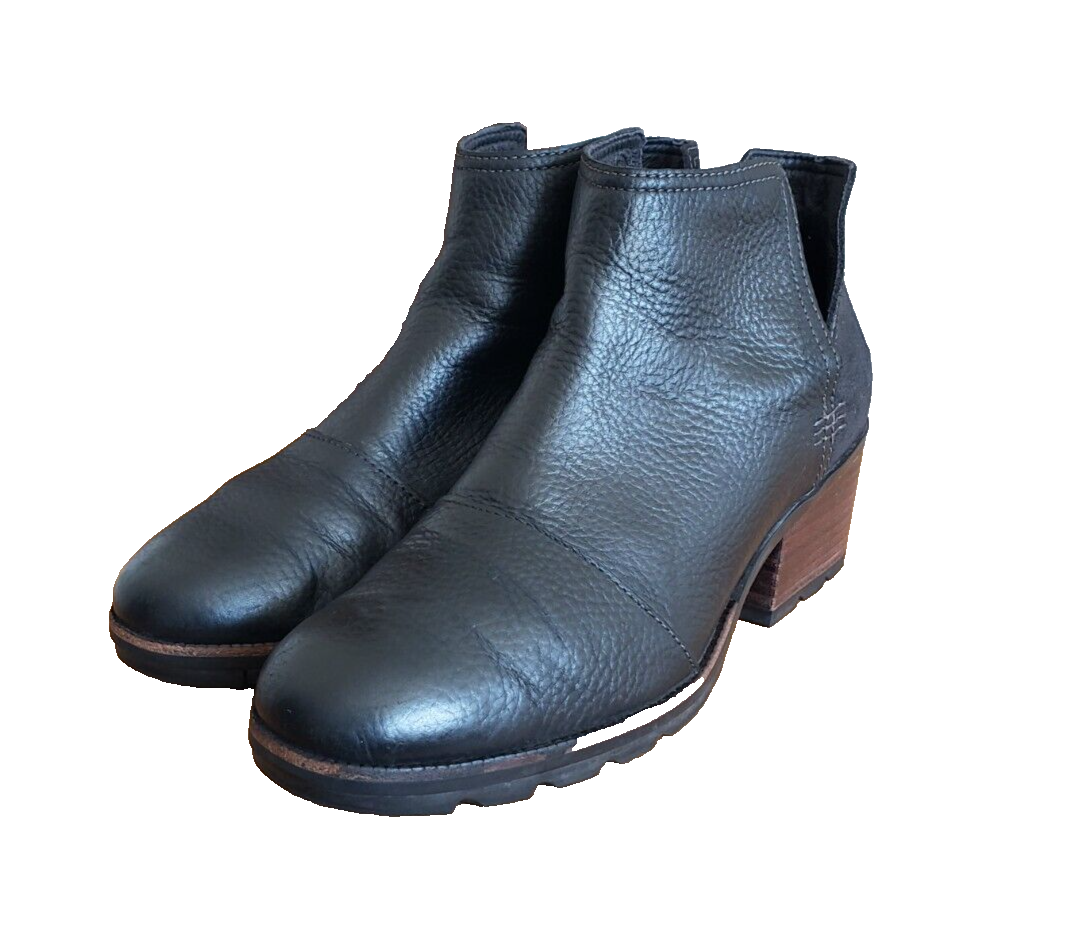 SOREL Cate Cut-Out Black Leather and Suede Waterproof Boots size