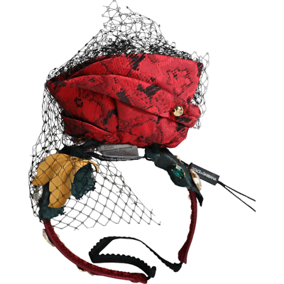 Dolce & Gabbana Red multicolor Rose Silk Crystal Netted Logo Diadem Headband Dolce & Gabbana Red with multicolor Rose Silk Crystal Netted  main image 3