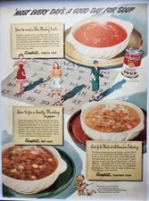 1945 Campbells Soup Tomato Beef Vegetable Vintage Print Ad Man Cave Art Deco 40s