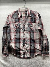 Levis Shirt Mens M Medium Pearl Snap Long Sleeve Plaid Western Pockets Modern