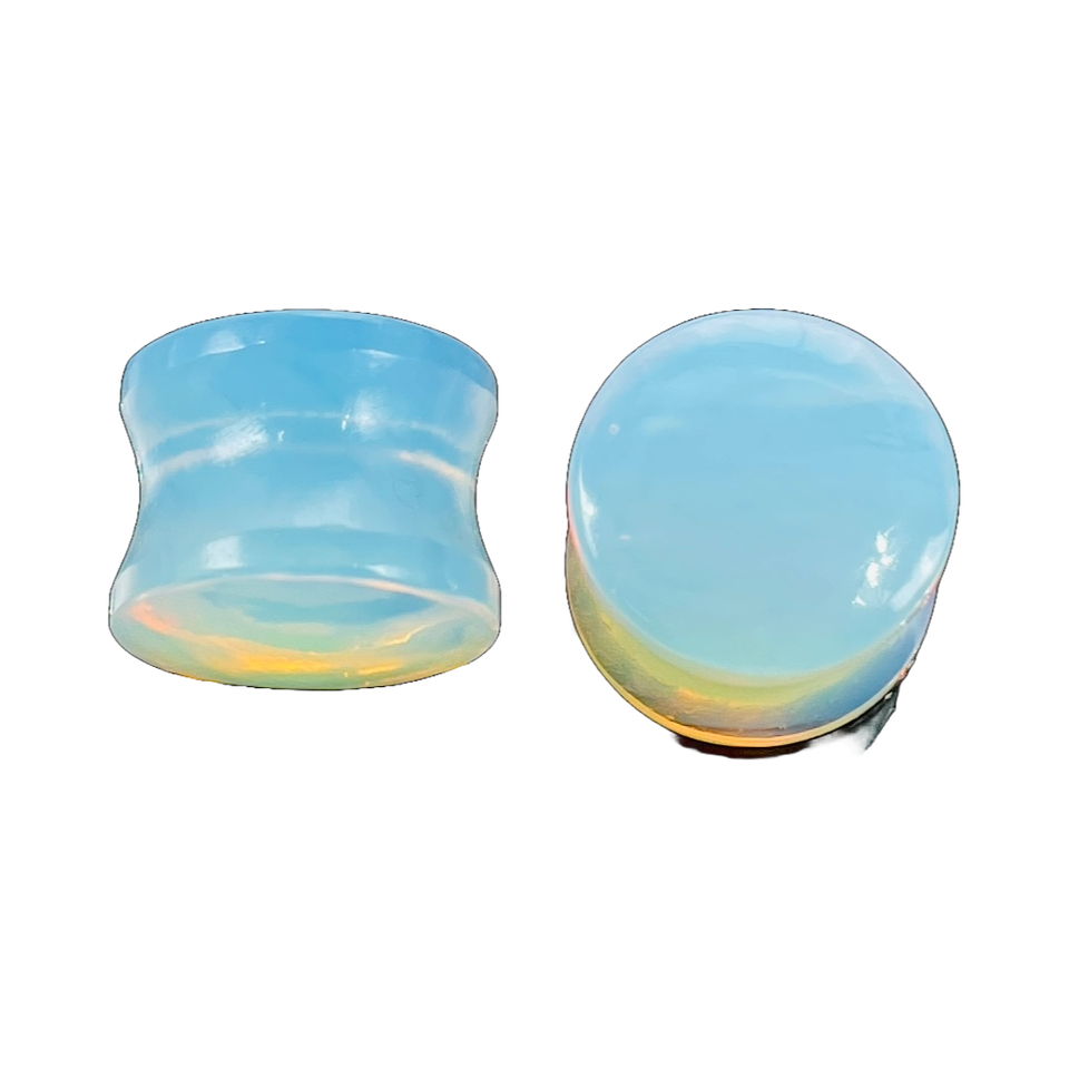 Opalite Stone Double Flared Round Shape Ear Plugs Gauges Pair Sizes 3mm