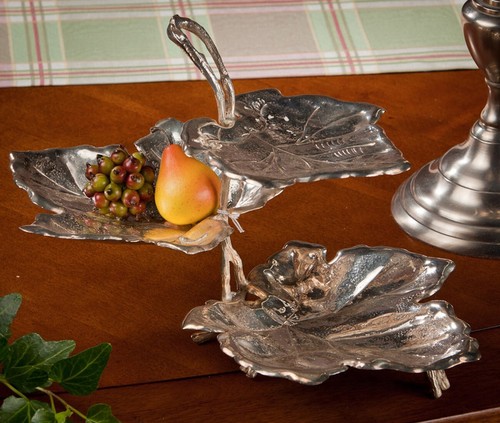 FALLING LEAVES 3 TIER TRAY - STAINLESS STEEL TIERRED SERVING TRAY - Picture 2 of 2