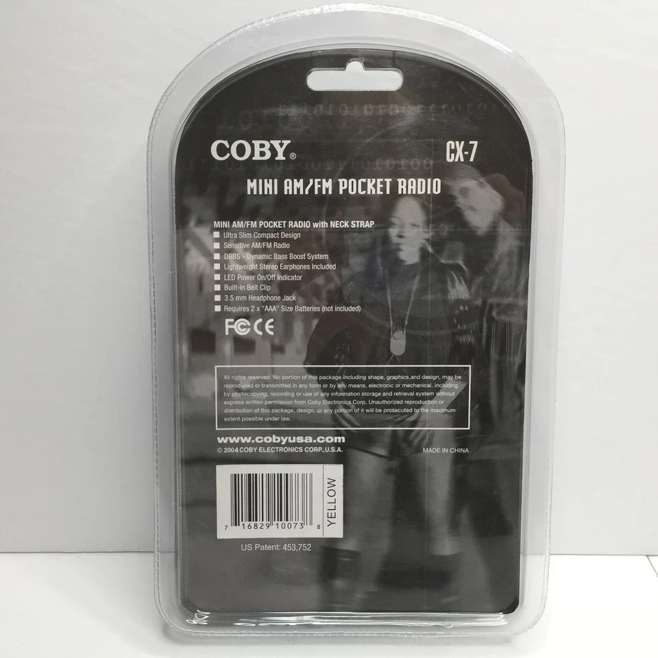 Coby Dynamic Bass Boost System Yellow CX-7 AM/FM Radio Mini Pocket Radio Earbuds - Image 4 of 4