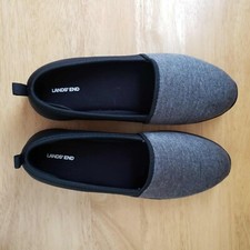 Lands' End Women's Slip-On Knit Flats Gray/Black Comfort Shoes Size 8.5B