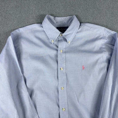 Vintage RALPH LAUREN Button Down Shirt 16.5 34/35 Blue Pink Pony Classic Fit - Image 1 of 4