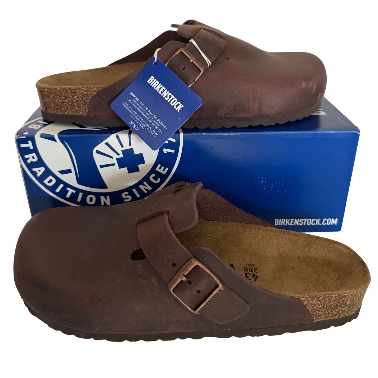 Birkenstock Boston Habana Oiled Leather Clogs Mens 10 Womens 12 EU 43 Narrow Fit