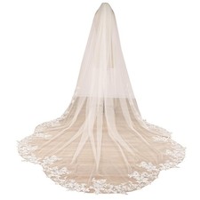 1 T Floral Lace Wedding Bridal Veil With Metal Comb F20 Ivory