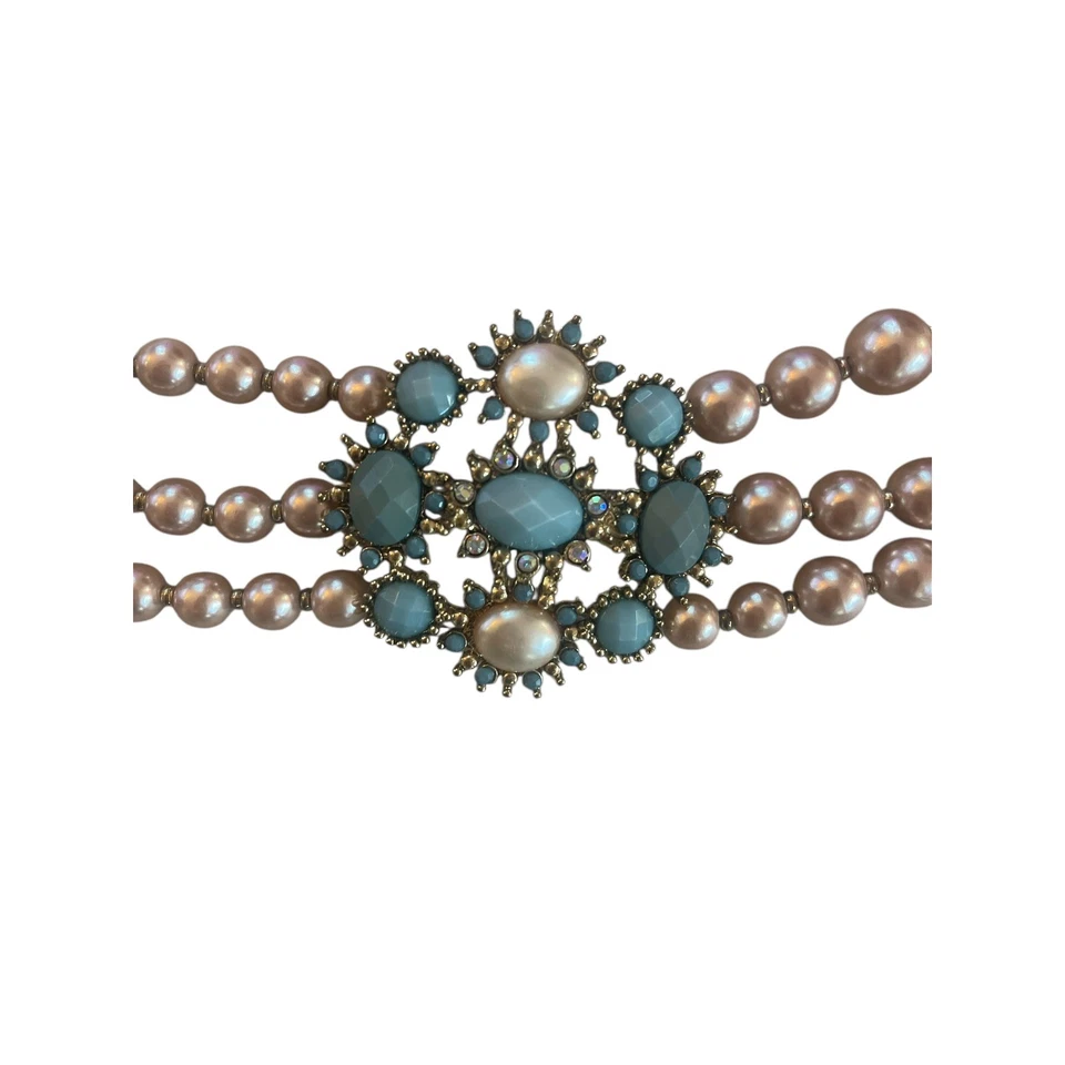 Collar de lujo estilo vintage azul y rubor gema racimo 3 hilos 18" cualquier ocasión Foto 4 de 4