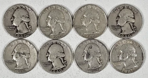 1940-1961 Washington Silver Quarters Lot of 8 Various years 90% Free Shipping