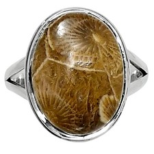 Premium Quality Flower Fossil Coral 925 Sterling Silver Ring s.7 Jewelry R-1008