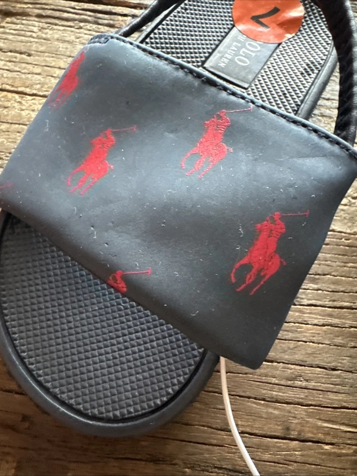 Polo Ralph Lauren Toddler Boys Gansett Repeat Ponies Slides Sandal Navy Red 7 - Image 2 of 4