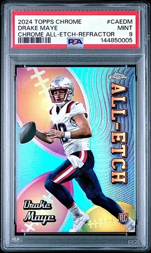 2024 Topps Chrome Drake Maye All-Etch Refractor Insert Rookie #CAE-DM!  PSA 9!